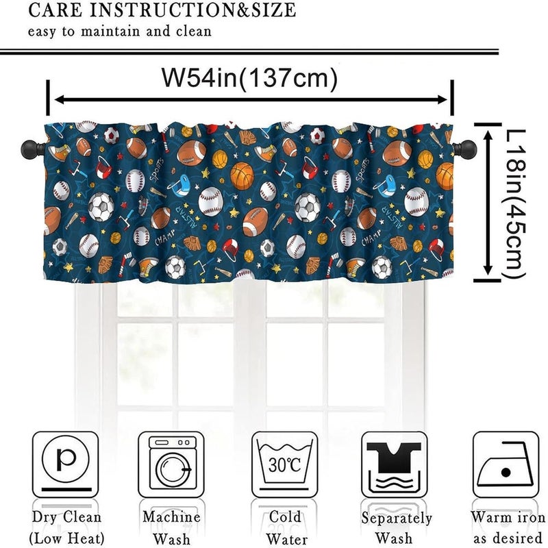 YSWOW Kids Basketball Valance Curtain for Boys Nursery Playroom Room Decor Baseball Football Ball Sports Themed Art Printed Window Drapes W54xL18in Fabric 1 Panel - Image 3